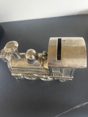Silver Train Engine Coin Bank